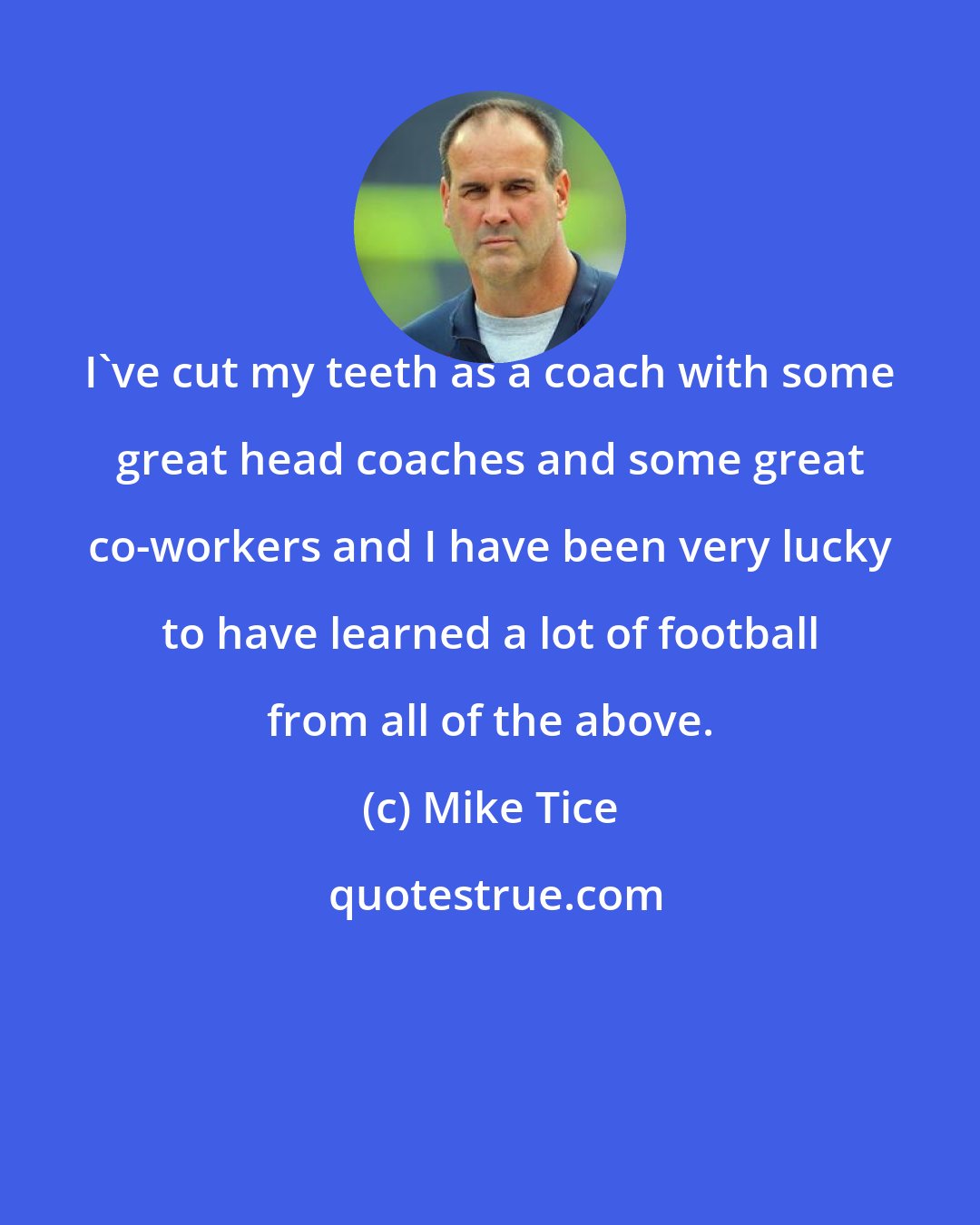 Mike Tice: I've cut my teeth as a coach with some great head coaches and some great co-workers and I have been very lucky to have learned a lot of football from all of the above.