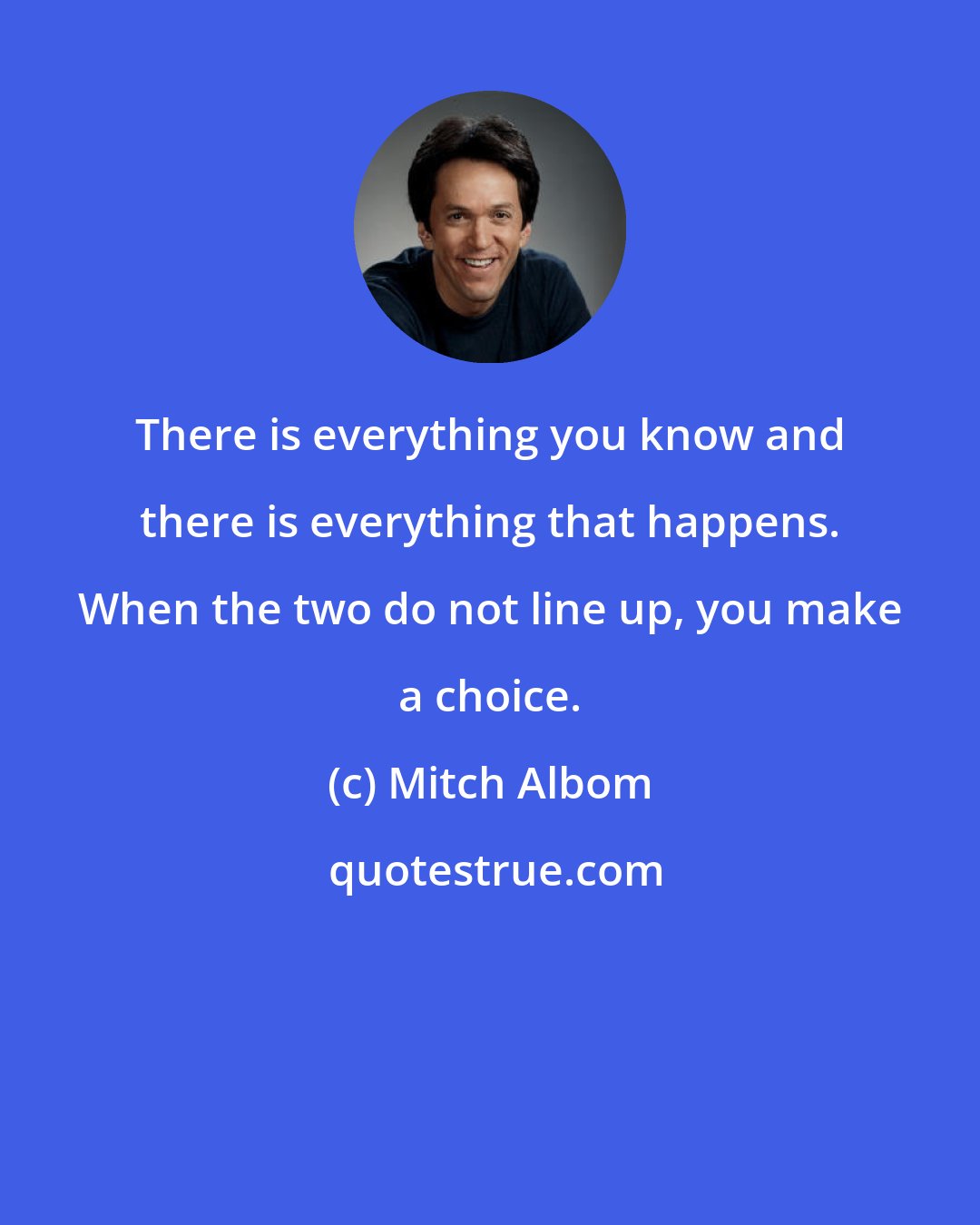 Mitch Albom: There is everything you know and there is everything that happens. When the two do not line up, you make a choice.