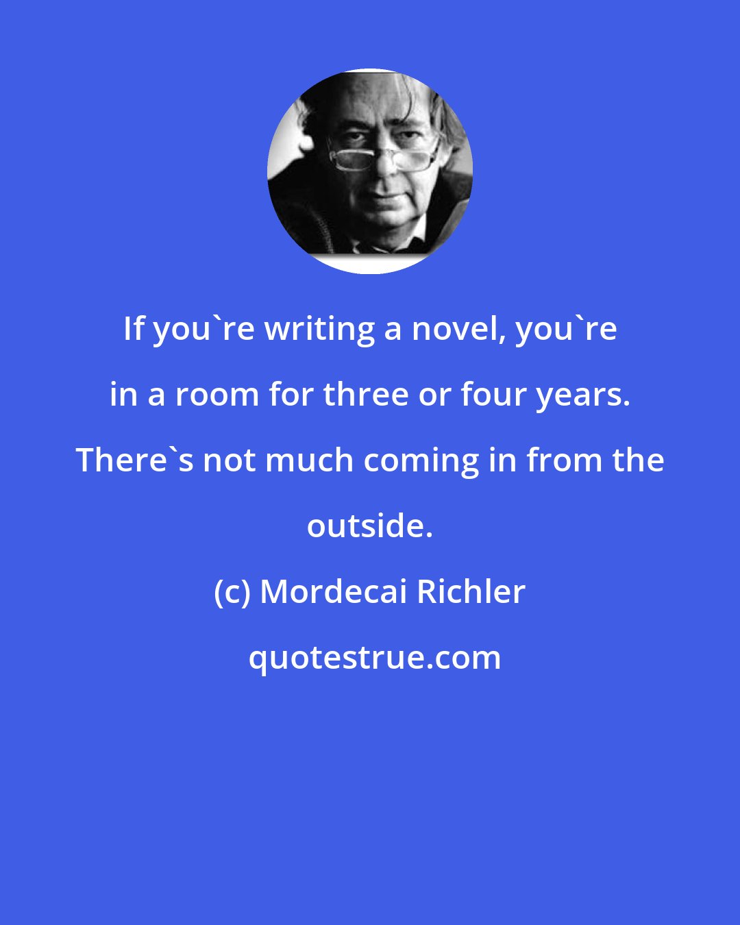 Mordecai Richler: If you're writing a novel, you're in a room for three or four years. There's not much coming in from the outside.