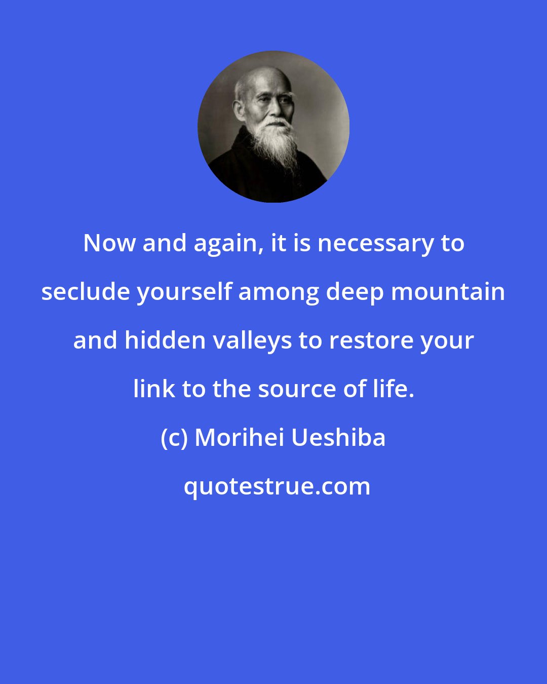 Morihei Ueshiba: Now and again, it is necessary to seclude yourself among deep mountain and hidden valleys to restore your link to the source of life.