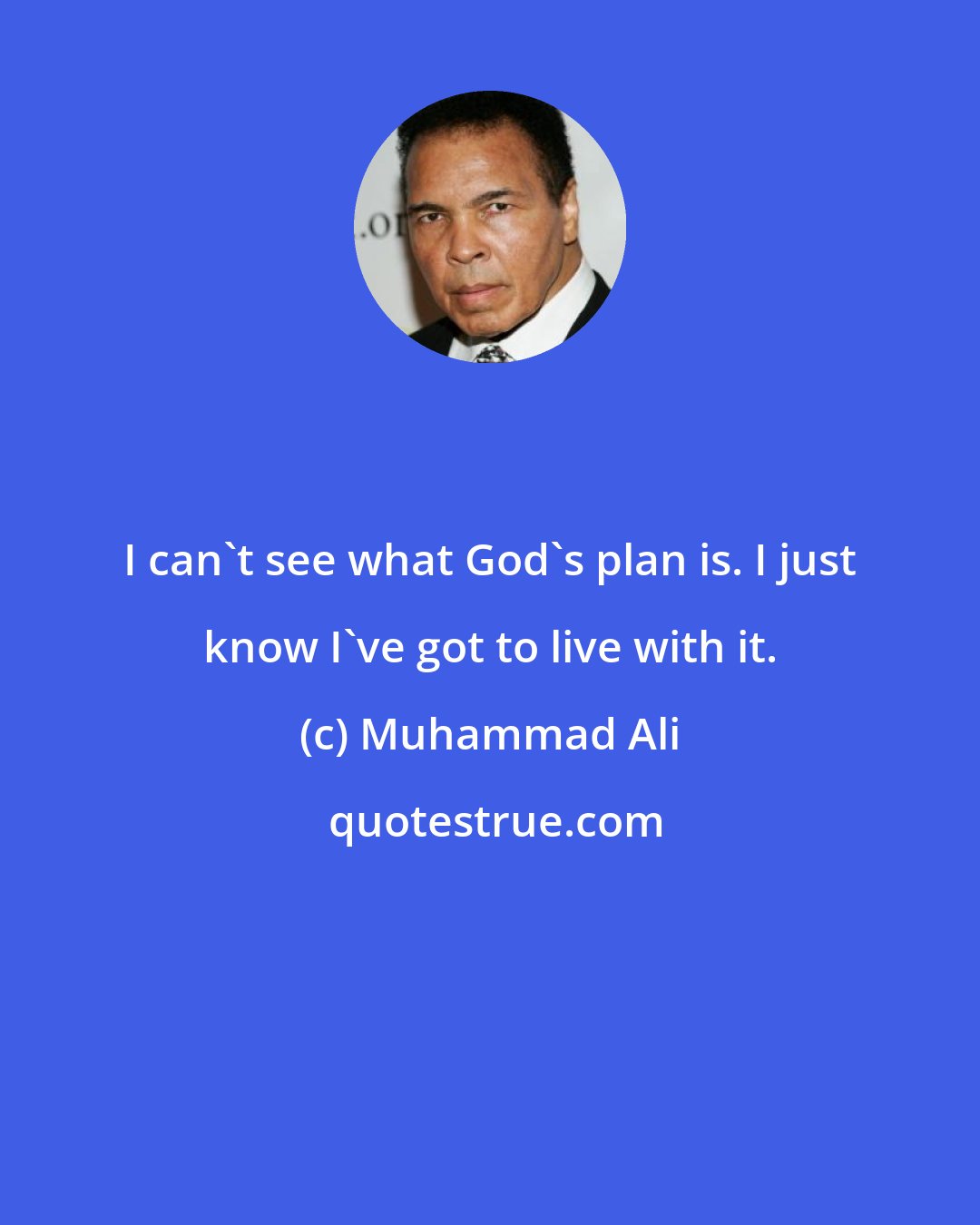 Muhammad Ali: I can't see what God's plan is. I just know I've got to live with it.