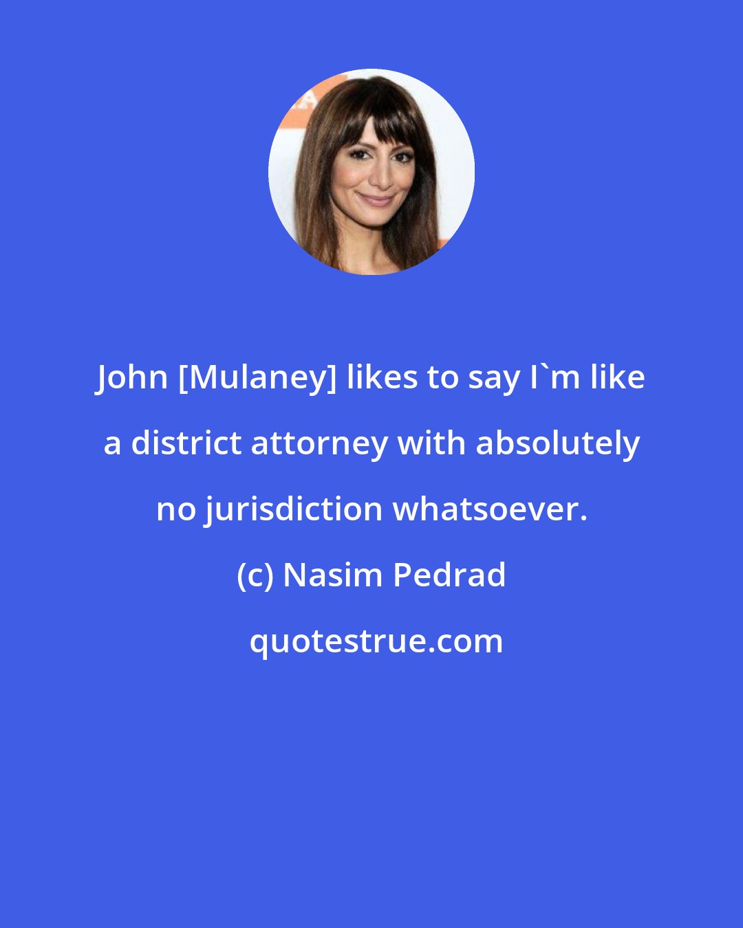 Nasim Pedrad: John [Mulaney] likes to say I'm like a district attorney with absolutely no jurisdiction whatsoever.