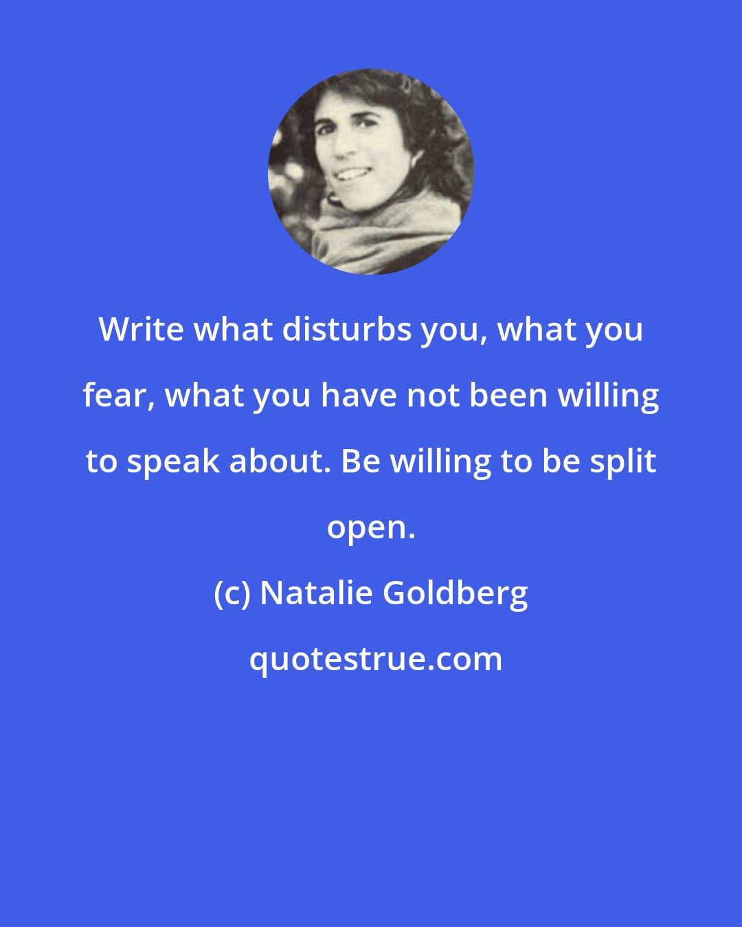 Natalie Goldberg: Write what disturbs you, what you fear, what you have not been willing to speak about. Be willing to be split open.