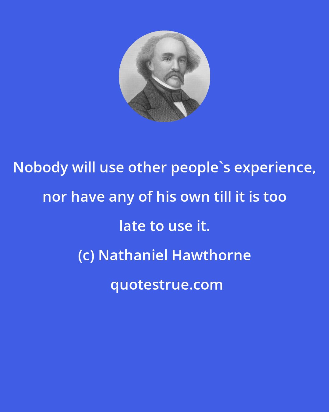 Nathaniel Hawthorne: Nobody will use other people's experience, nor have any of his own till it is too late to use it.