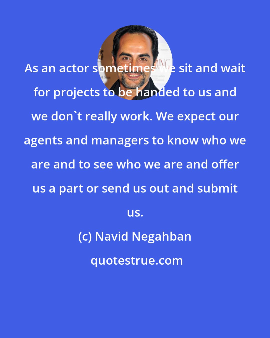 Navid Negahban: As an actor sometimes we sit and wait for projects to be handed to us and we don't really work. We expect our agents and managers to know who we are and to see who we are and offer us a part or send us out and submit us.