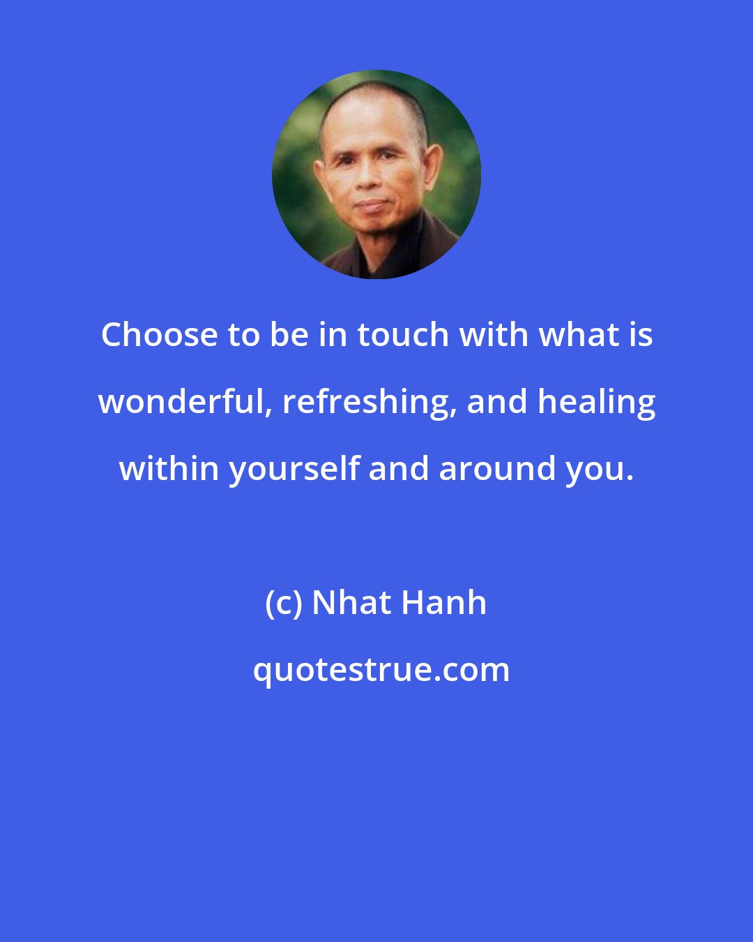 Nhat Hanh: Choose to be in touch with what is wonderful, refreshing, and healing within yourself and around you.