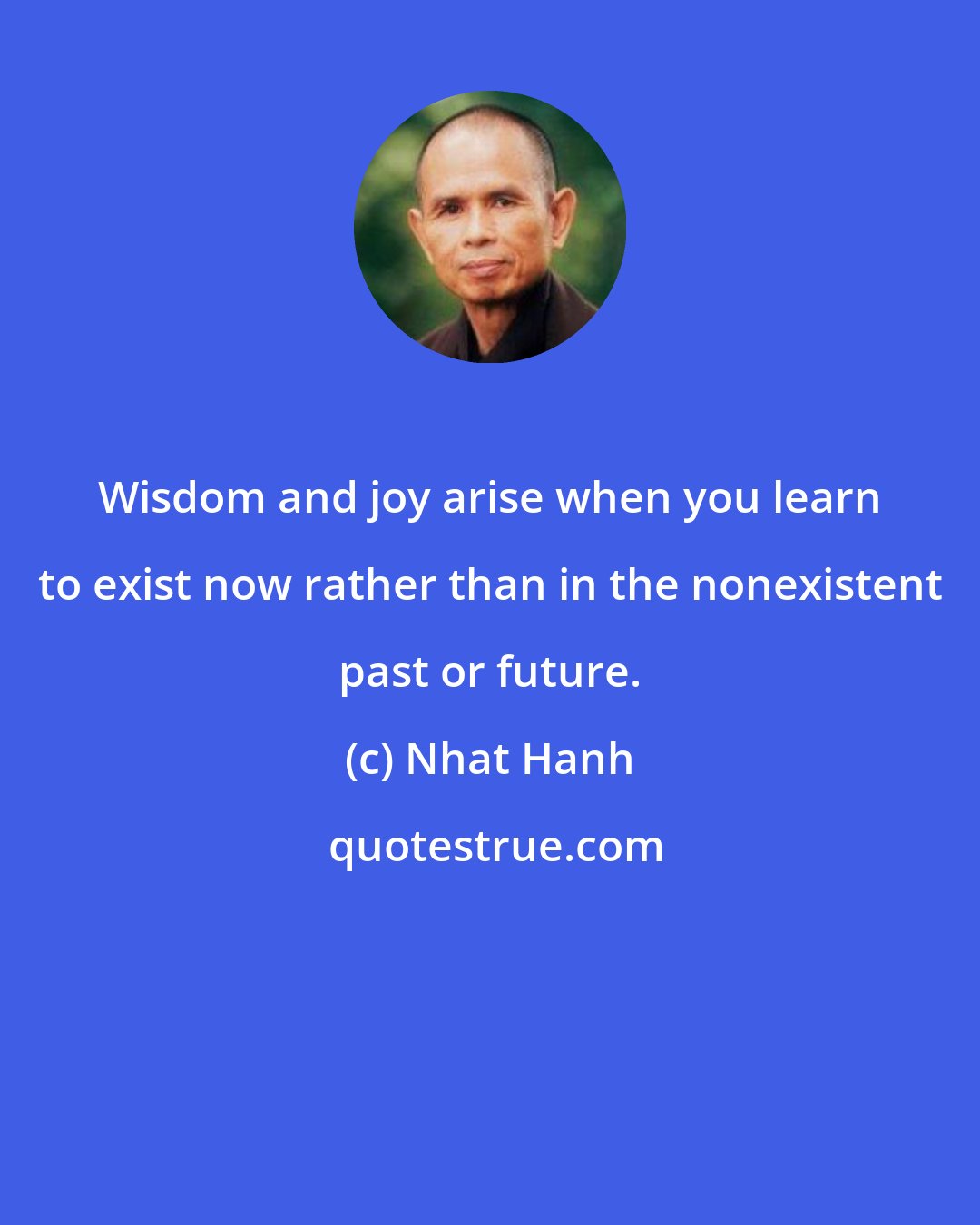 Nhat Hanh: Wisdom and joy arise when you learn to exist now rather than in the nonexistent past or future.