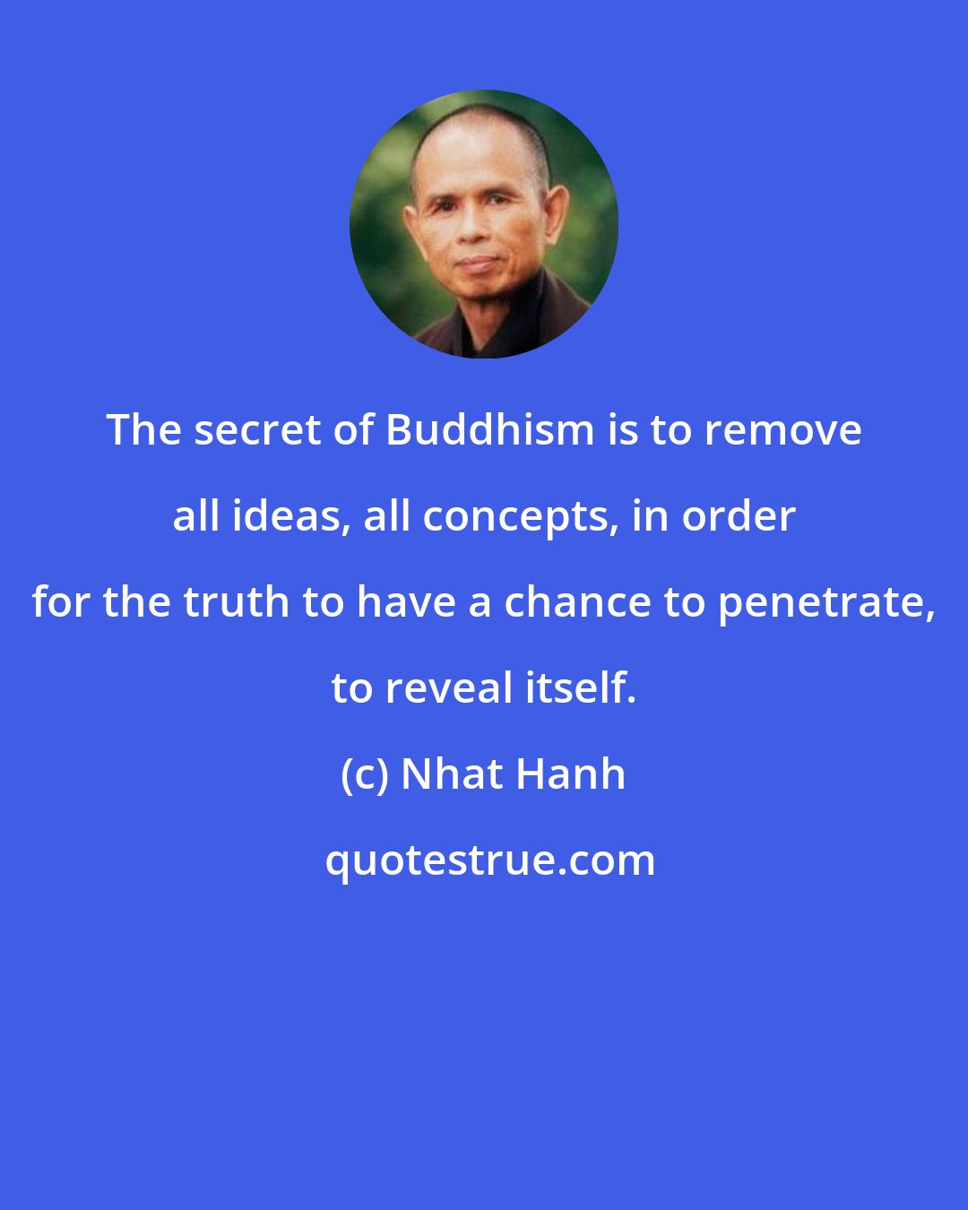 Nhat Hanh: The secret of Buddhism is to remove all ideas, all concepts, in order for the truth to have a chance to penetrate, to reveal itself.