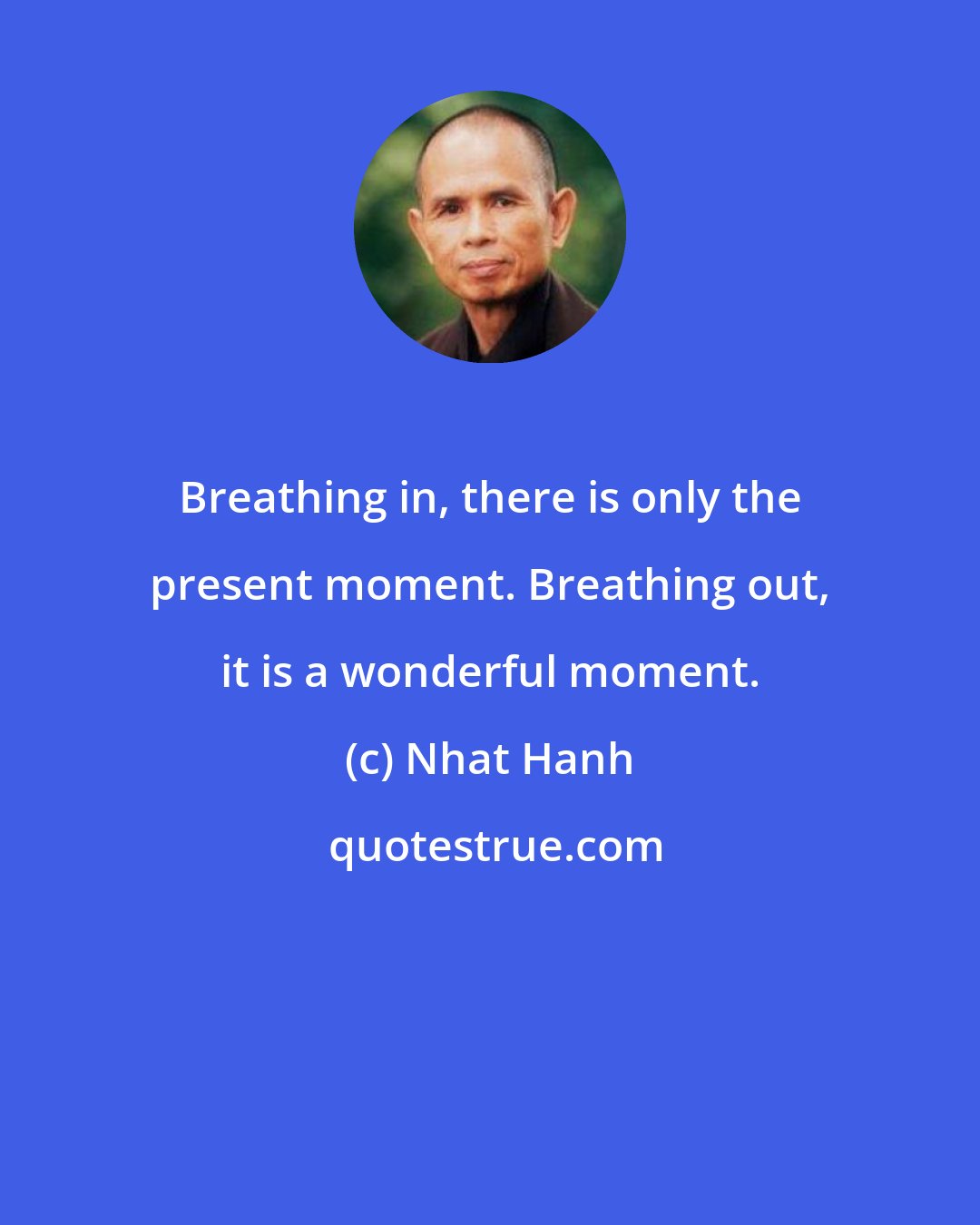 Nhat Hanh: Breathing in, there is only the present moment. Breathing out, it is a wonderful moment.