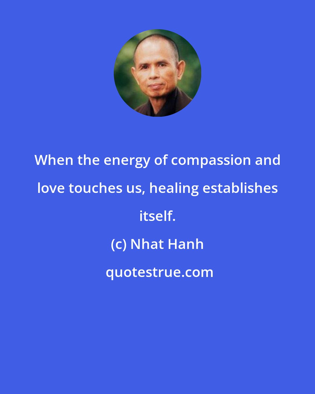 Nhat Hanh: When the energy of compassion and love touches us, healing establishes itself.