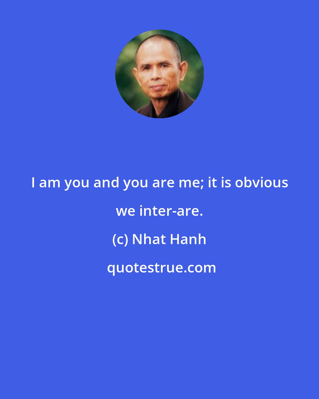 Nhat Hanh: I am you and you are me; it is obvious we inter-are.