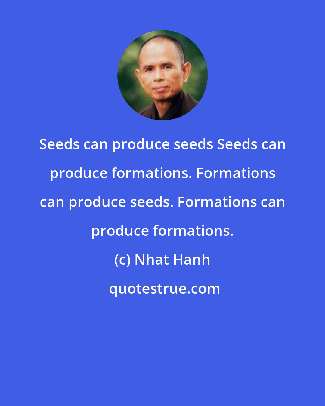 Nhat Hanh: Seeds can produce seeds Seeds can produce formations. Formations can produce seeds. Formations can produce formations.