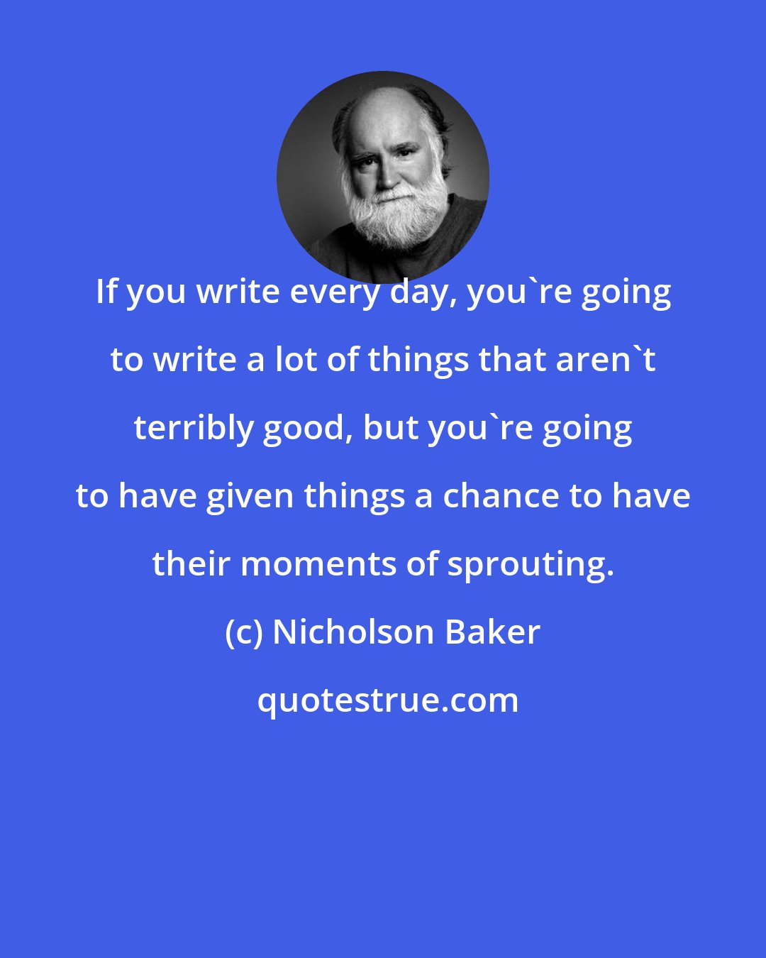 Nicholson Baker: If you write every day, you're going to write a lot of things that aren't terribly good, but you're going to have given things a chance to have their moments of sprouting.