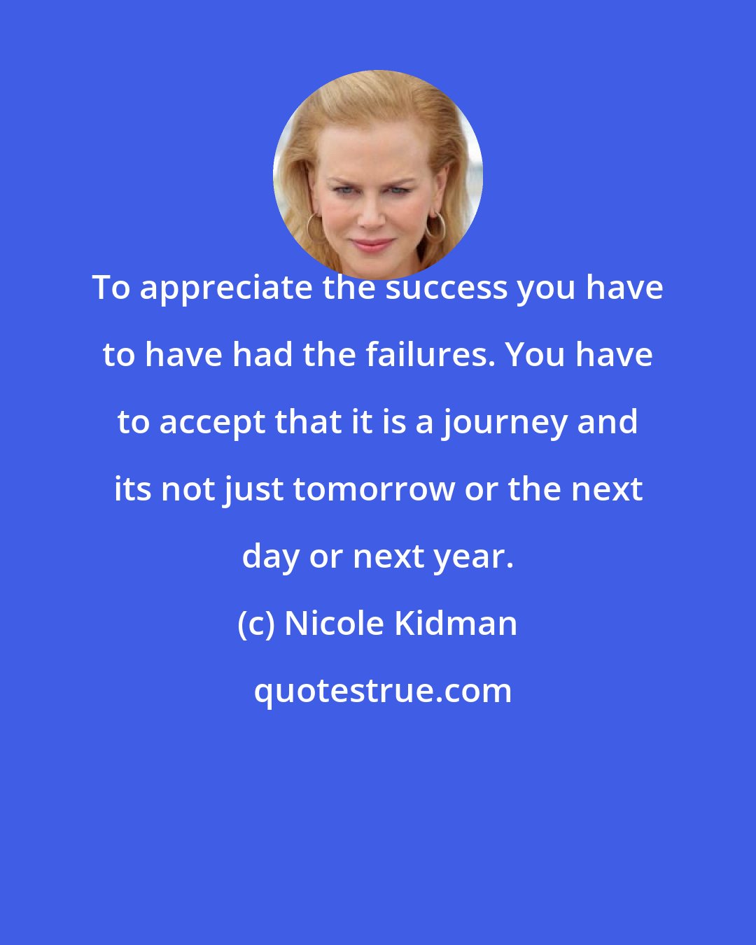 Nicole Kidman: To appreciate the success you have to have had the failures. You have to accept that it is a journey and its not just tomorrow or the next day or next year.