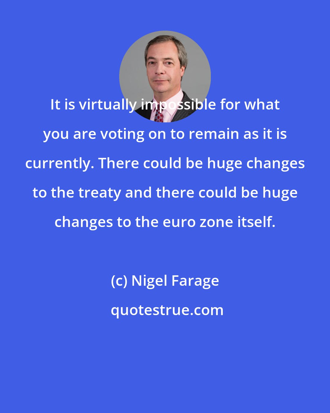 Nigel Farage: It is virtually impossible for what you are voting on to remain as it is currently. There could be huge changes to the treaty and there could be huge changes to the euro zone itself.