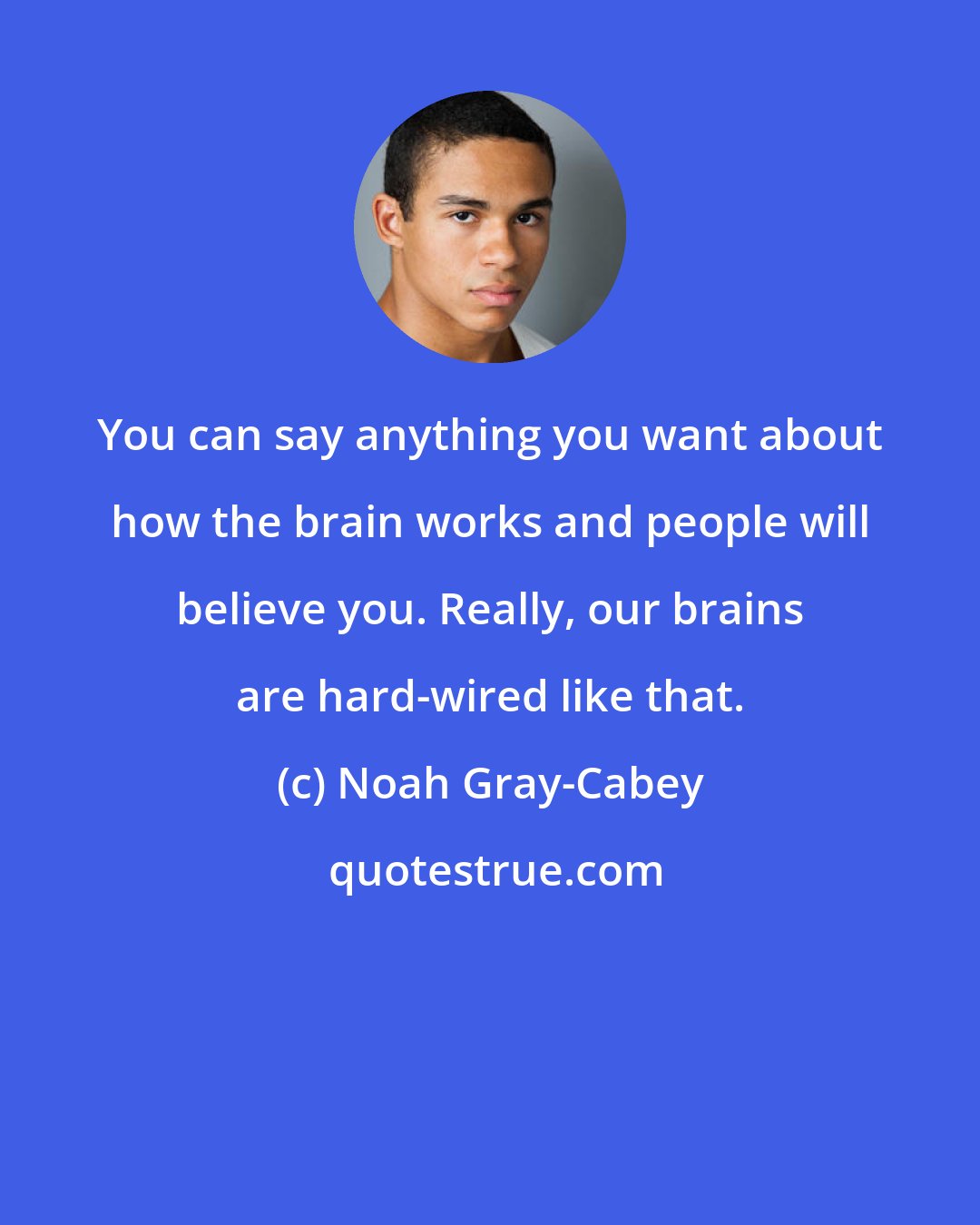 Noah Gray-Cabey: You can say anything you want about how the brain works and people will believe you. Really, our brains are hard-wired like that.