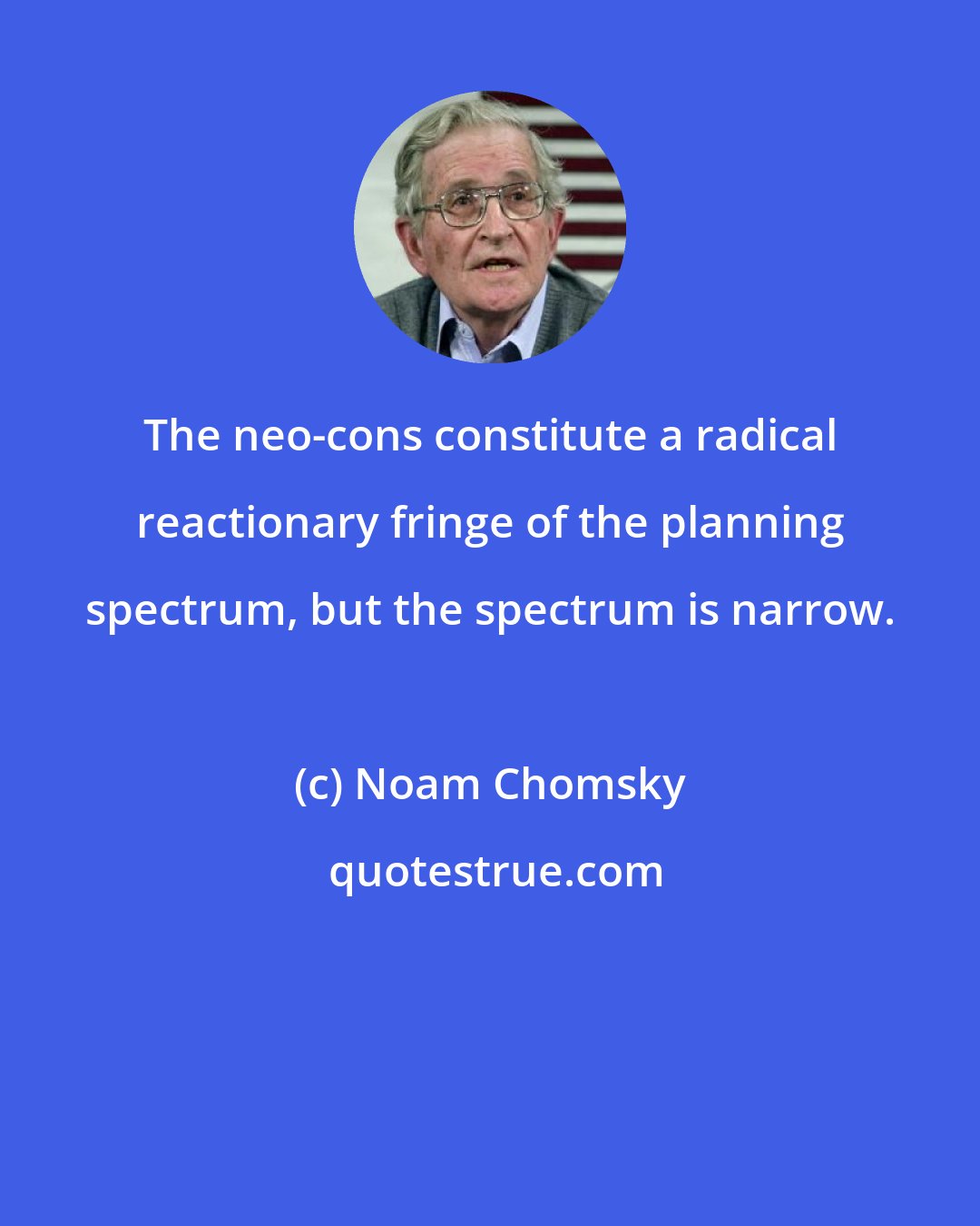 Noam Chomsky: The neo-cons constitute a radical reactionary fringe of the planning spectrum, but the spectrum is narrow.