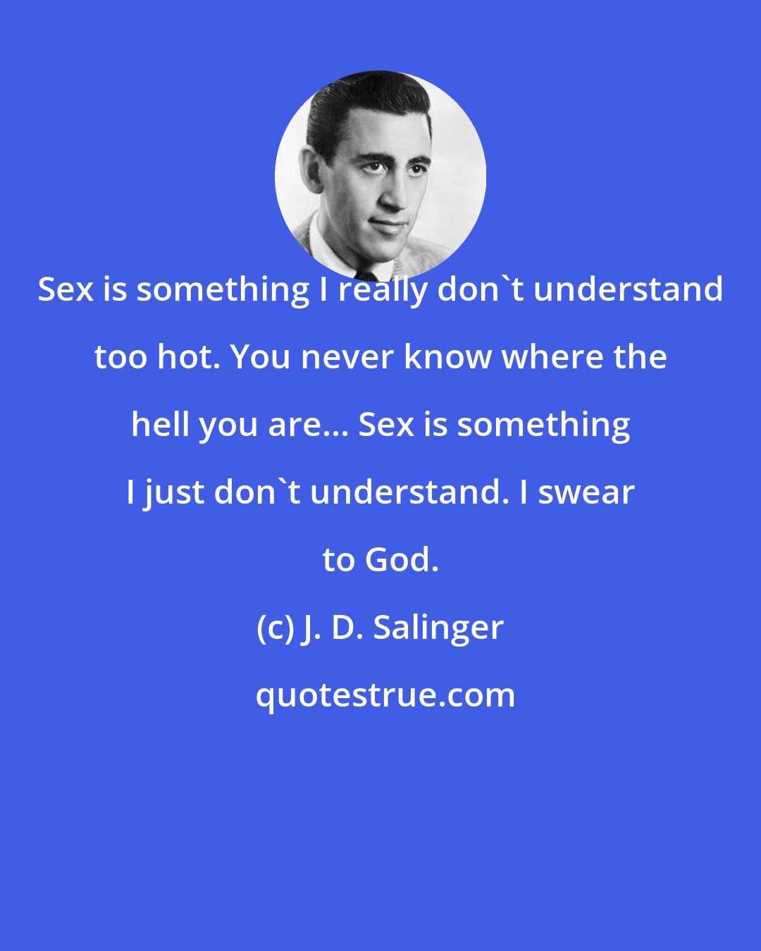 J. D. Salinger: Sex is something I really don't understand too hot. You never know where the hell you are... Sex is something I just don't understand. I swear to God.