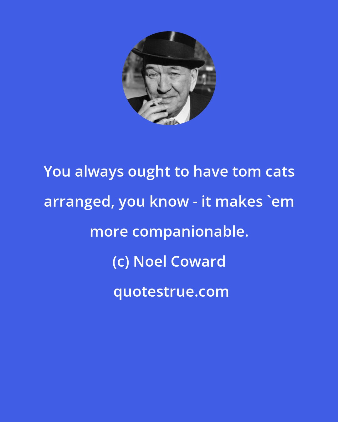 Noel Coward: You always ought to have tom cats arranged, you know - it makes 'em more companionable.