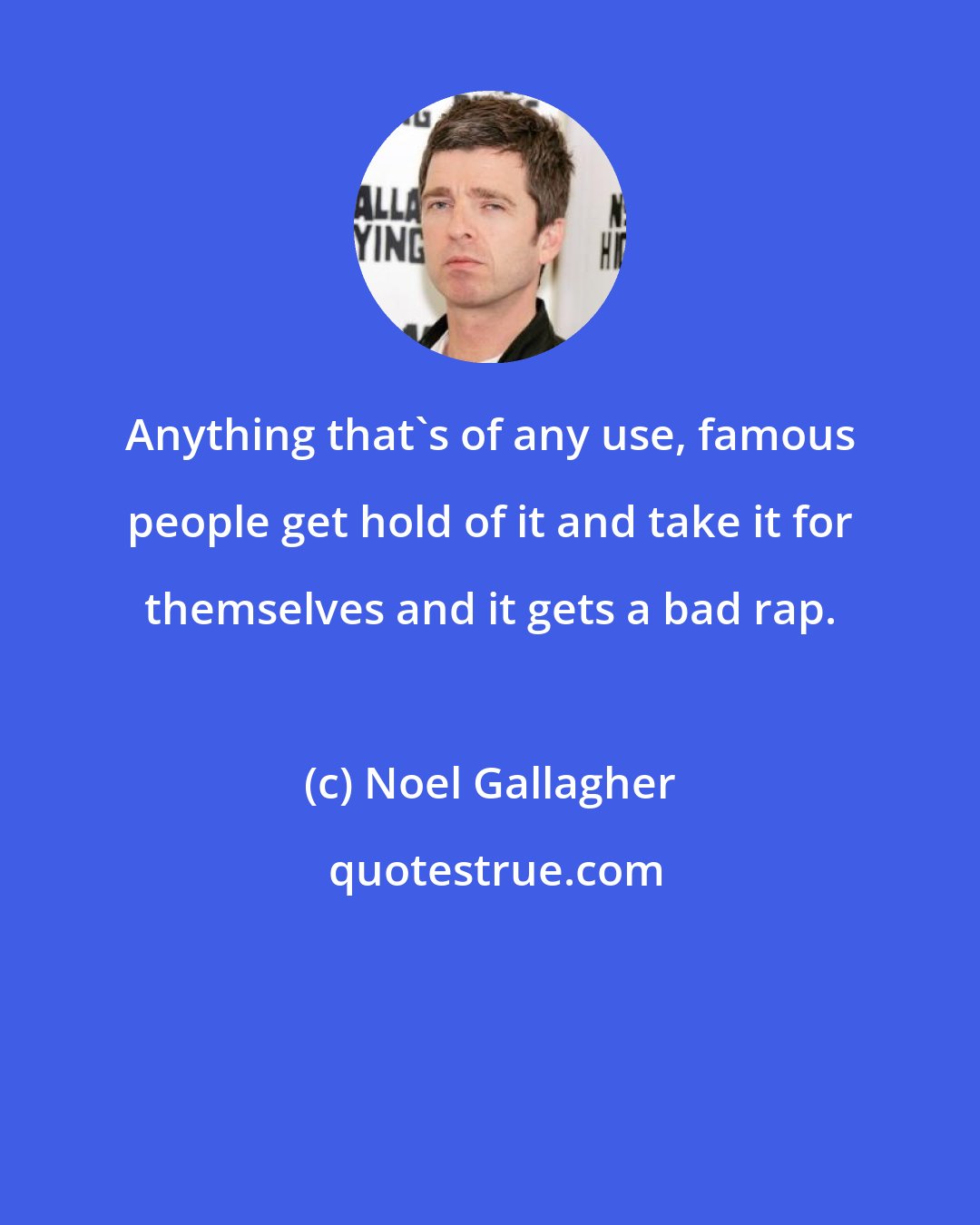 Noel Gallagher: Anything that's of any use, famous people get hold of it and take it for themselves and it gets a bad rap.