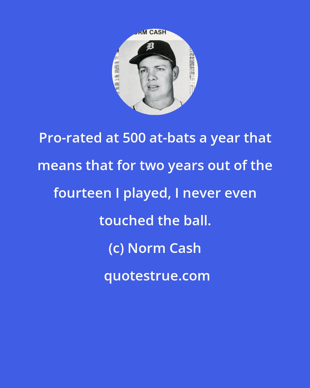 Norm Cash: Pro-rated at 500 at-bats a year that means that for two years out of the fourteen I played, I never even touched the ball.