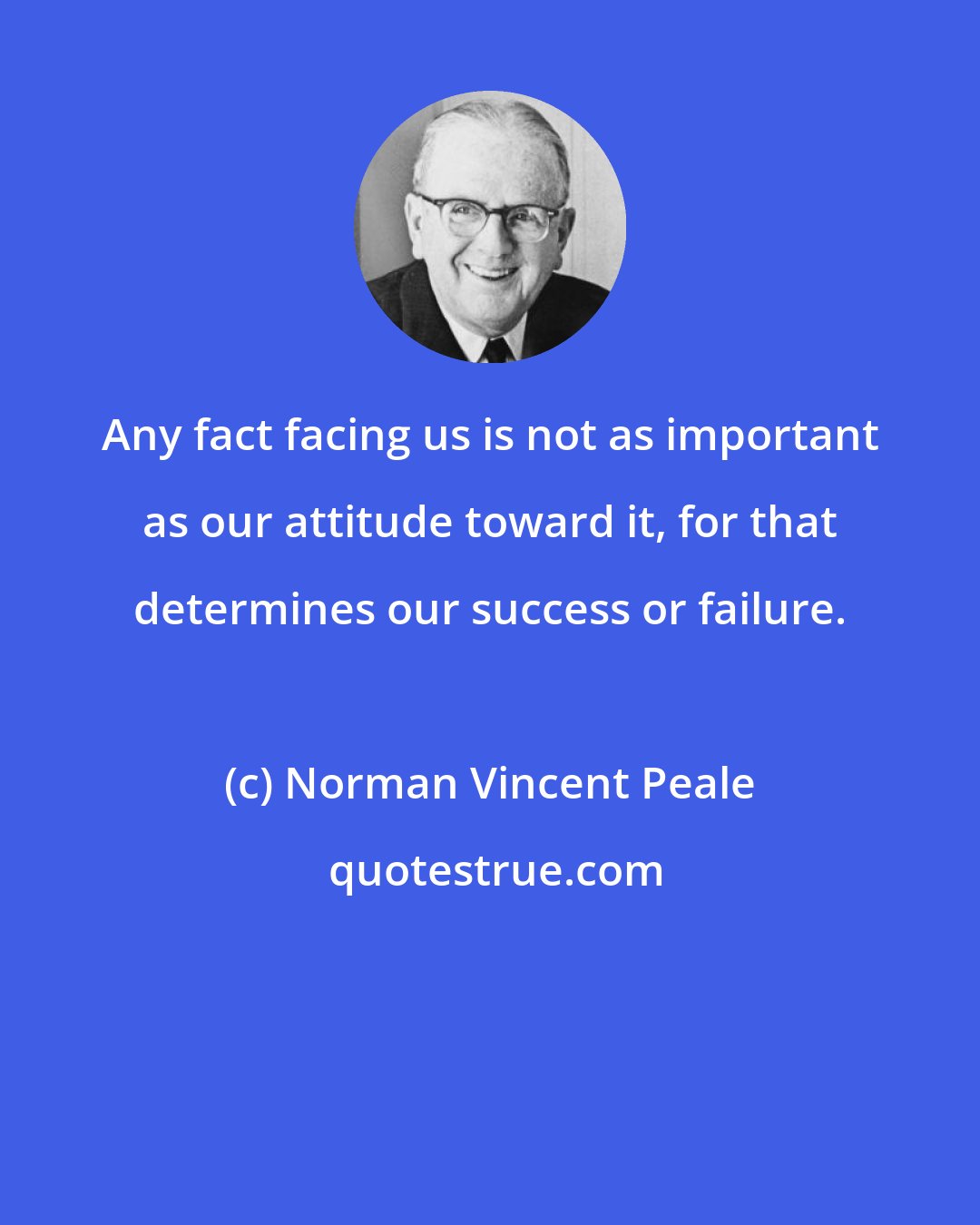 Norman Vincent Peale: Any fact facing us is not as important as our attitude toward it, for that determines our success or failure.