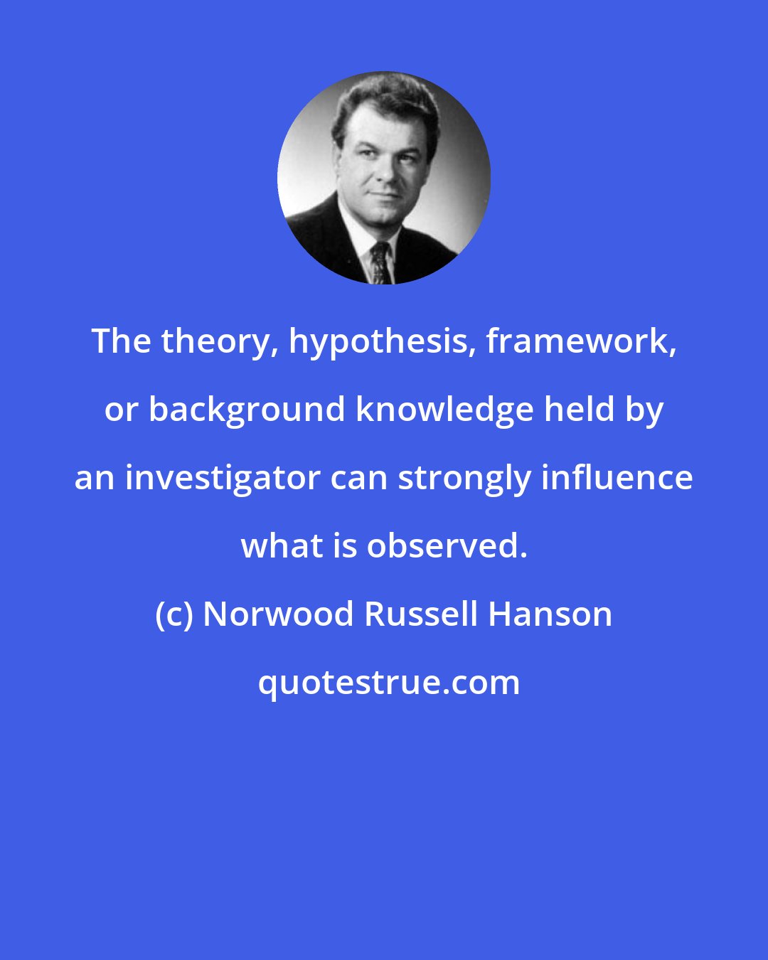 Norwood Russell Hanson: The theory, hypothesis, framework, or background knowledge held by an investigator can strongly influence what is observed.