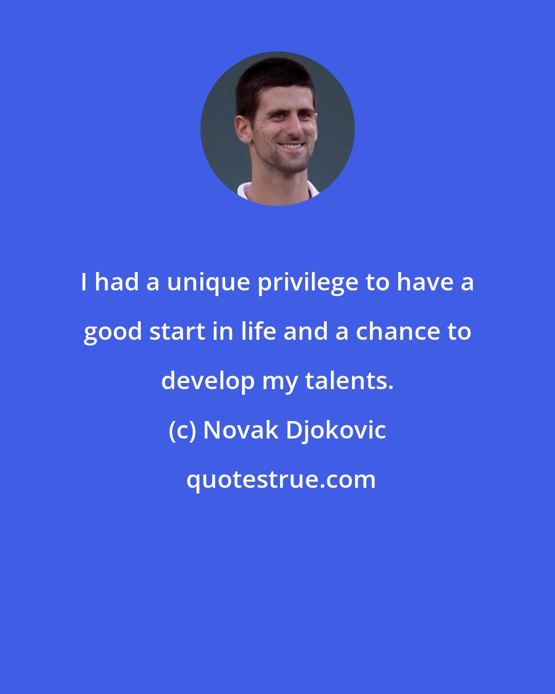 Novak Djokovic: I had a unique privilege to have a good start in life and a chance to develop my talents.