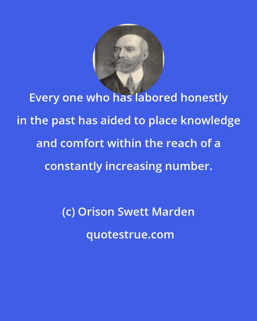 Orison Swett Marden: Every one who has labored honestly in the past has aided to place knowledge and comfort within the reach of a constantly increasing number.