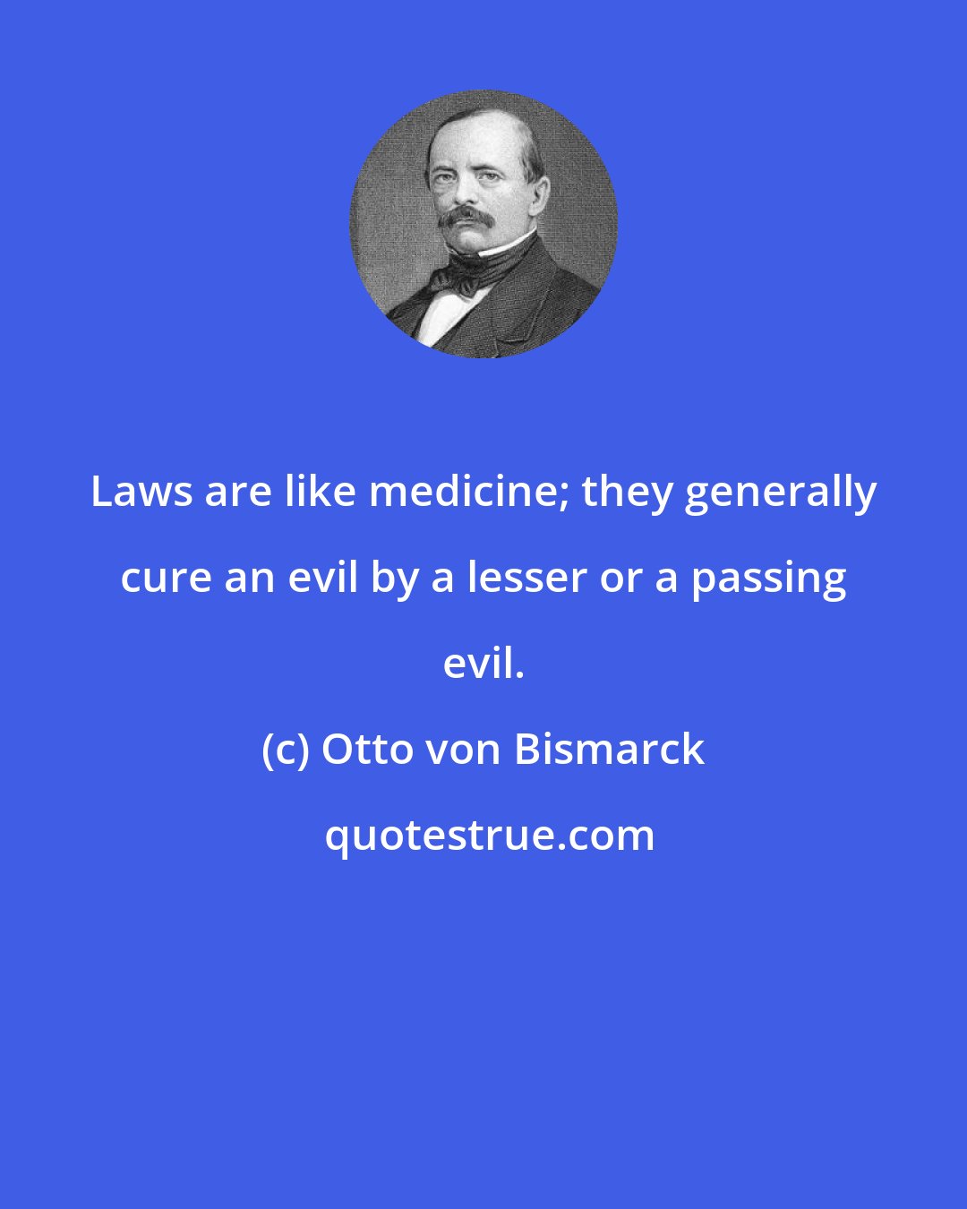 Otto von Bismarck: Laws are like medicine; they generally cure an evil by a lesser or a passing evil.