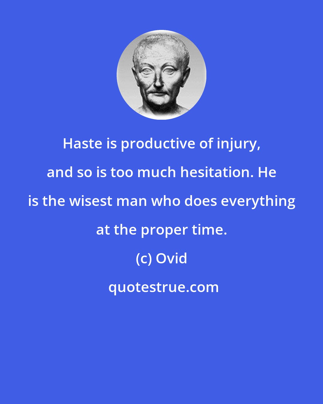 Ovid: Haste is productive of injury, and so is too much hesitation. He is the wisest man who does everything at the proper time.