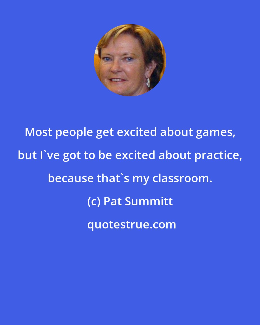 Pat Summitt: Most people get excited about games, but I've got to be excited about practice, because that's my classroom.