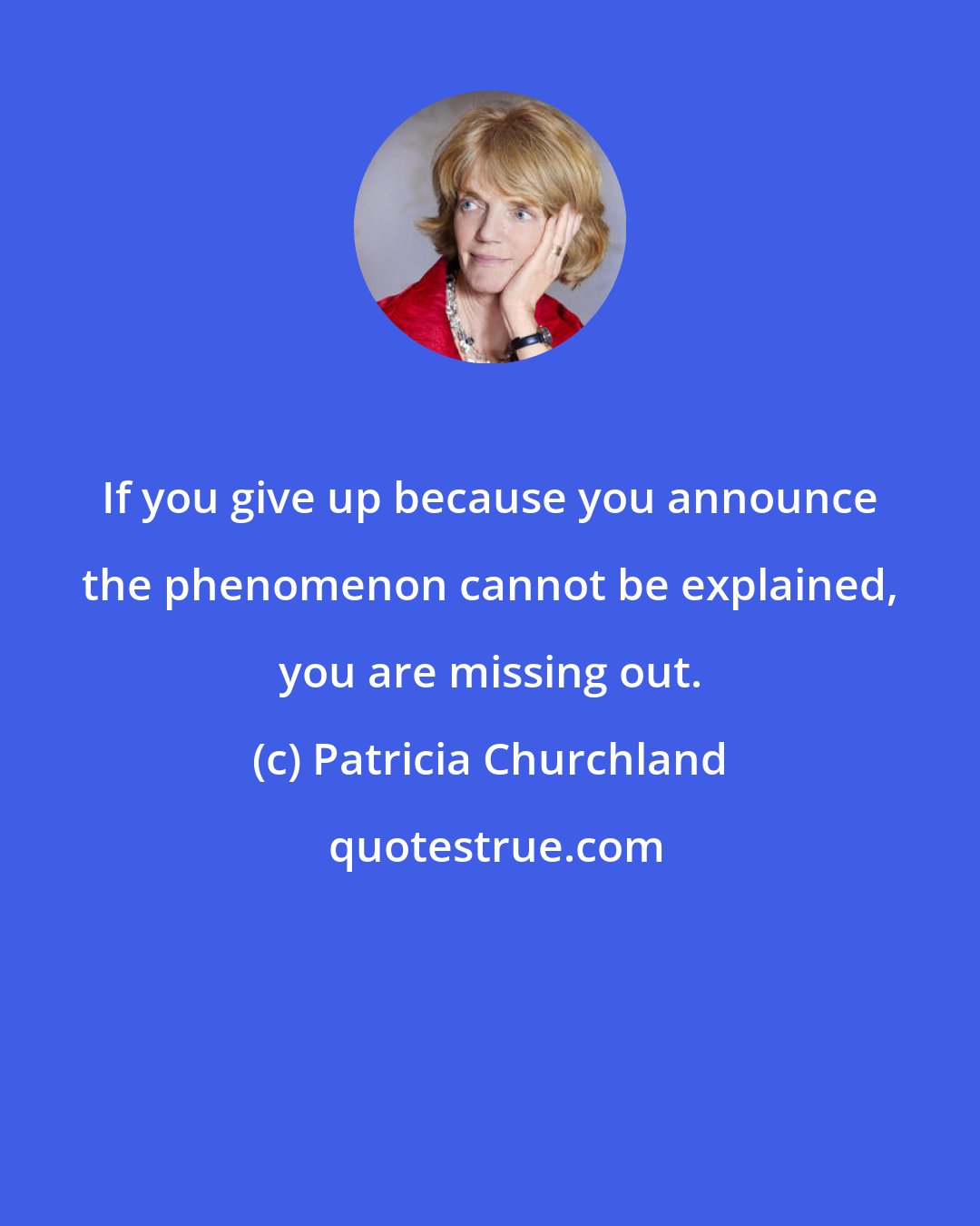 Patricia Churchland: If you give up because you announce the phenomenon cannot be explained, you are missing out.