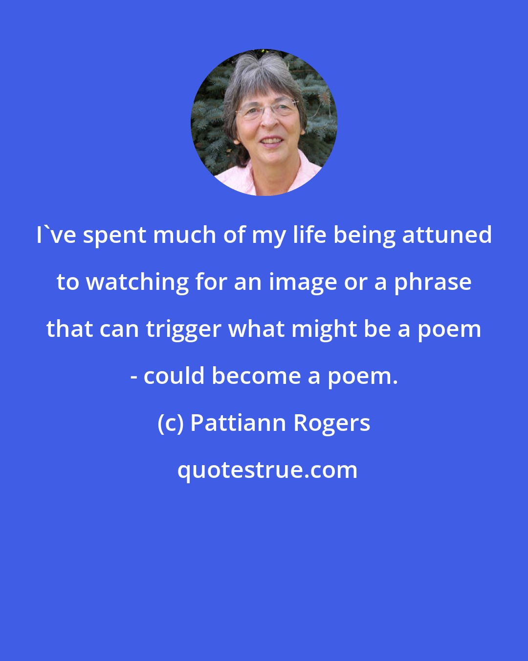 Pattiann Rogers: I've spent much of my life being attuned to watching for an image or a phrase that can trigger what might be a poem - could become a poem.