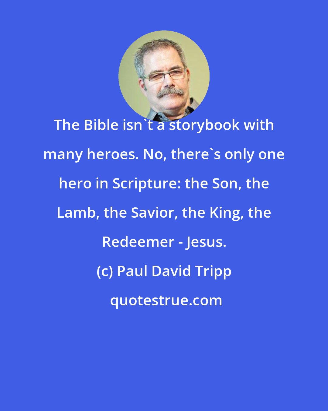 Paul David Tripp: The Bible isn't a storybook with many heroes. No, there's only one hero in Scripture: the Son, the Lamb, the Savior, the King, the Redeemer - Jesus.