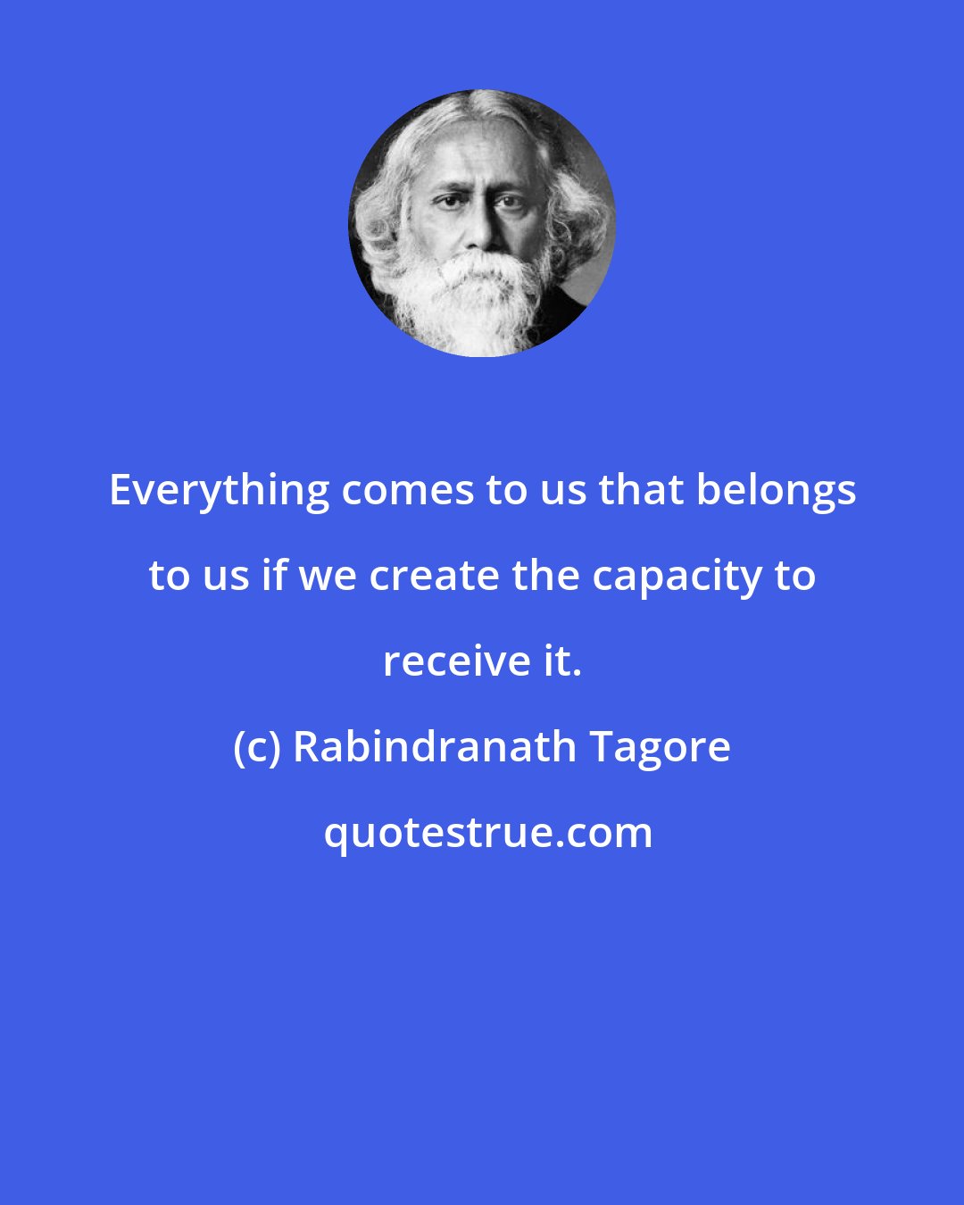 Rabindranath Tagore: Everything comes to us that belongs to us if we create the capacity to receive it.