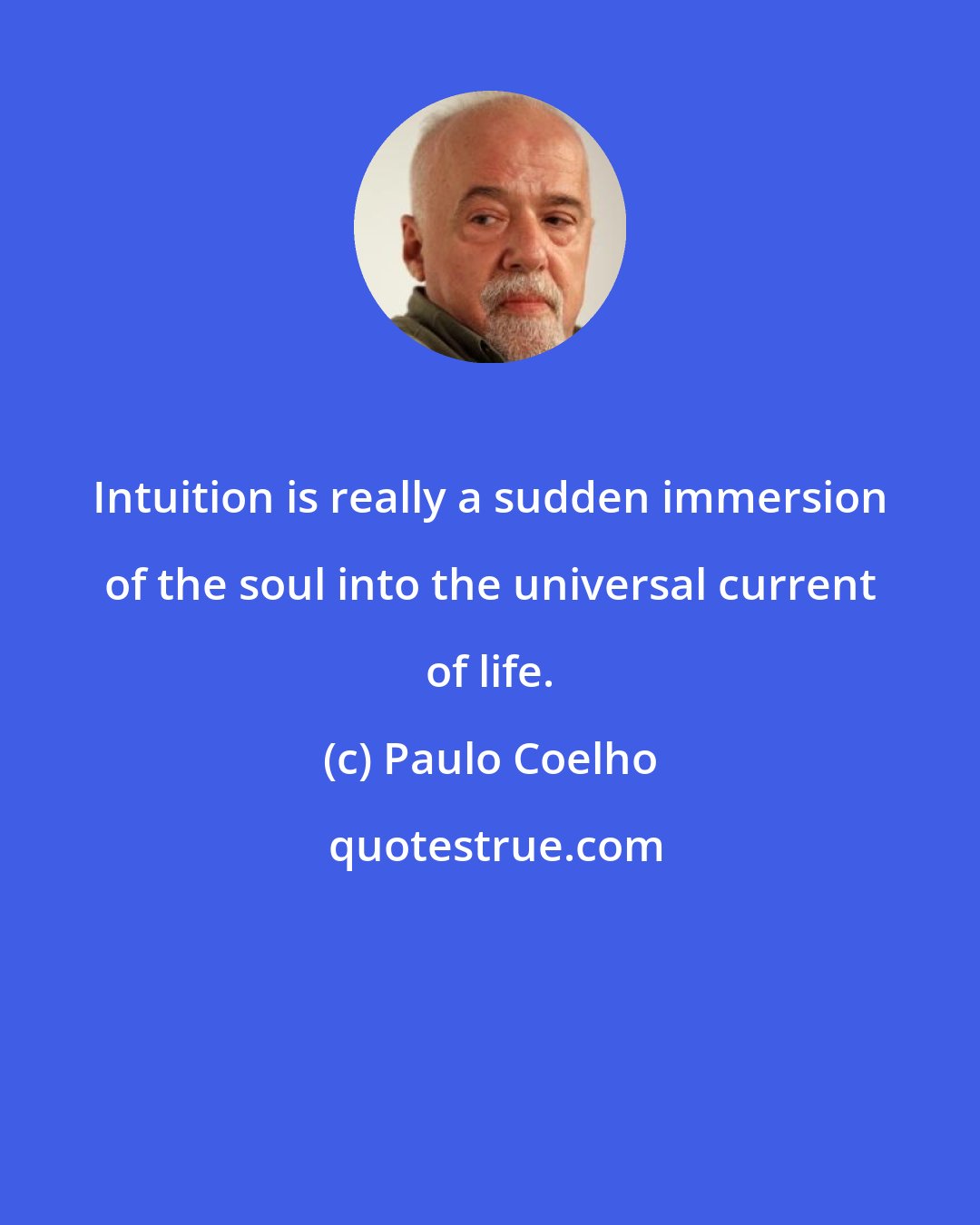 Paulo Coelho: Intuition is really a sudden immersion of the soul into the universal current of life.