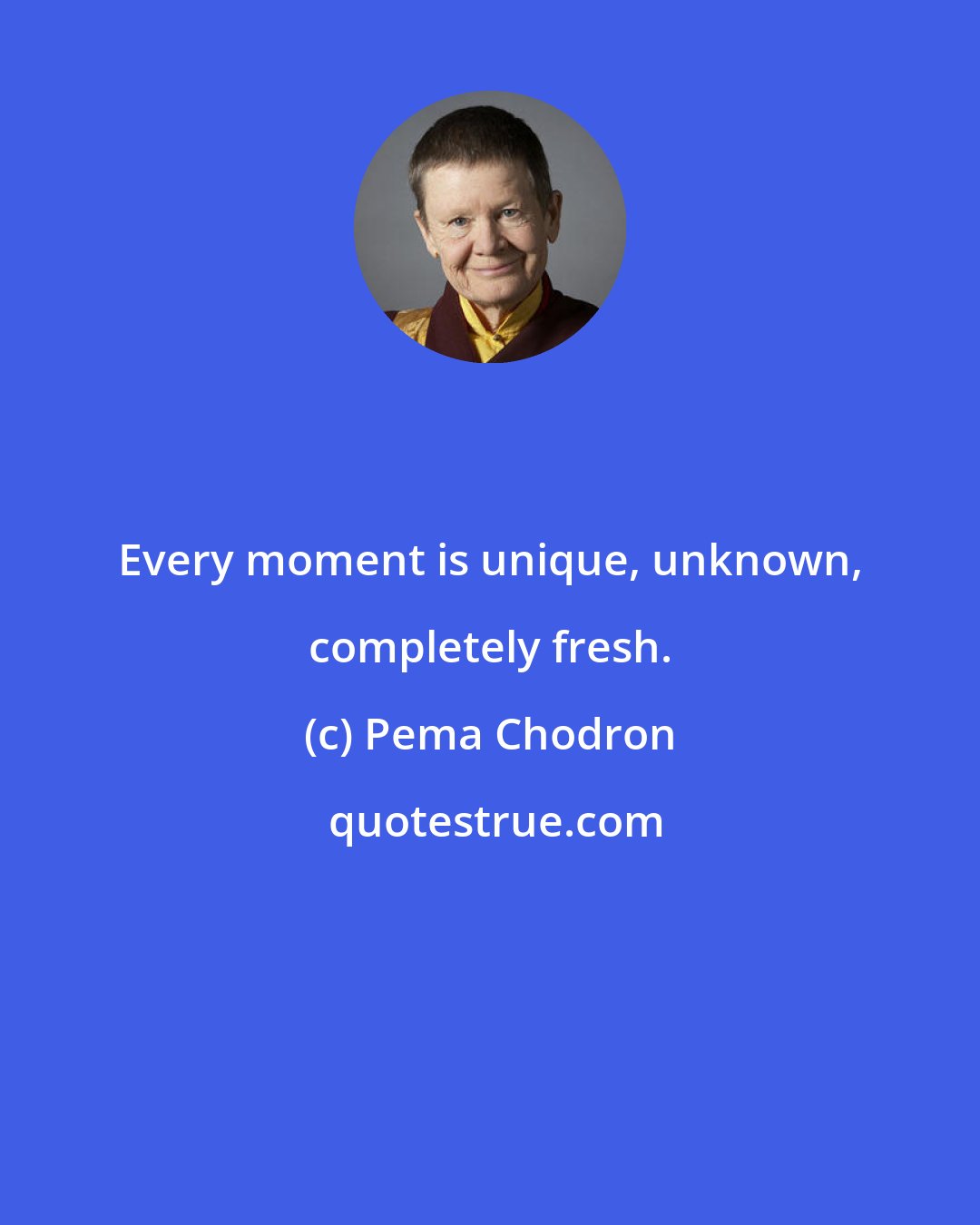 Pema Chodron: Every moment is unique, unknown, completely fresh.