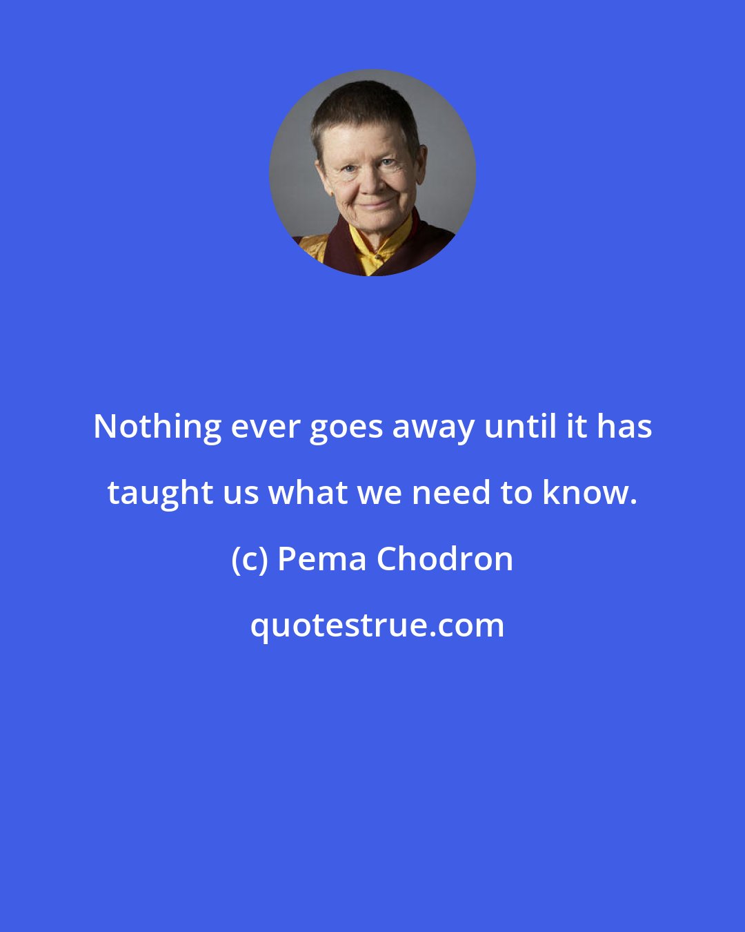 Pema Chodron: Nothing ever goes away until it has taught us what we need to know.