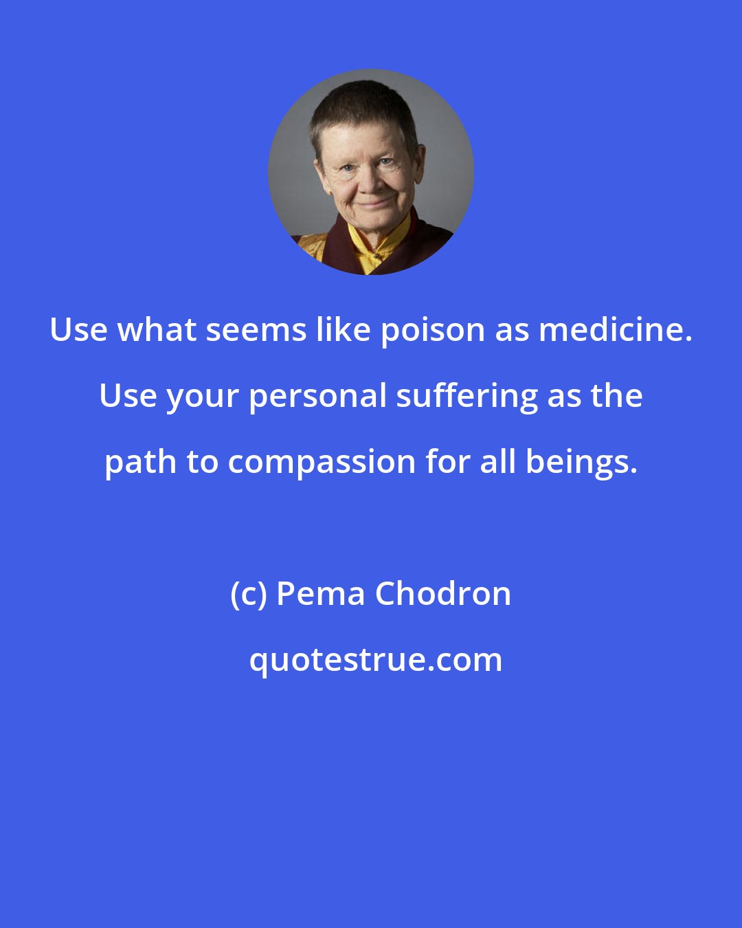 Pema Chodron: Use what seems like poison as medicine. Use your personal suffering as the path to compassion for all beings.