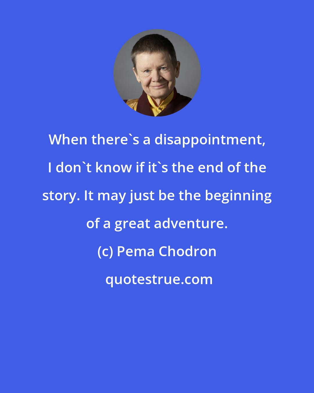 Pema Chodron: When there's a disappointment, I don't know if it's the end of the story. It may just be the beginning of a great adventure.