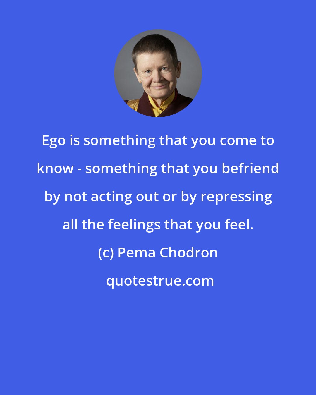 Pema Chodron: Ego is something that you come to know - something that you befriend by not acting out or by repressing all the feelings that you feel.