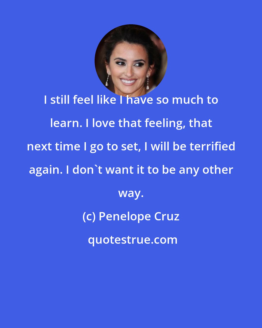 Penelope Cruz: I still feel like I have so much to learn. I love that feeling, that next time I go to set, I will be terrified again. I don't want it to be any other way.