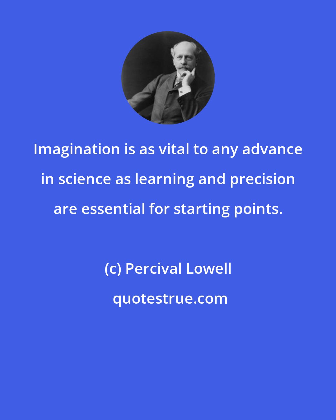 Percival Lowell: Imagination is as vital to any advance in science as learning and precision are essential for starting points.