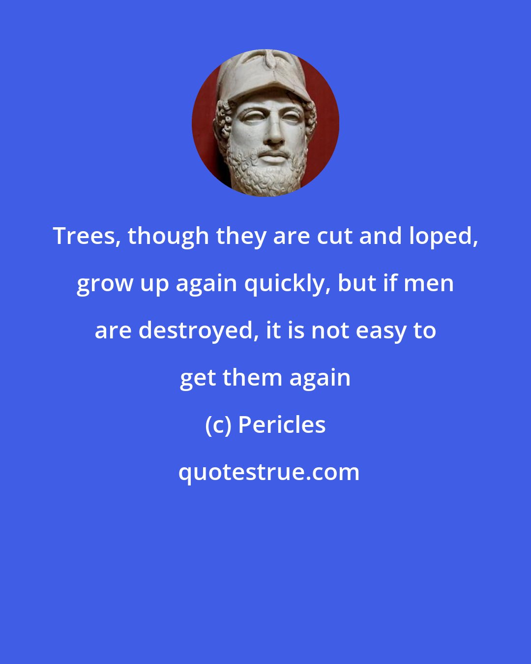 Pericles: Trees, though they are cut and loped, grow up again quickly, but if men are destroyed, it is not easy to get them again