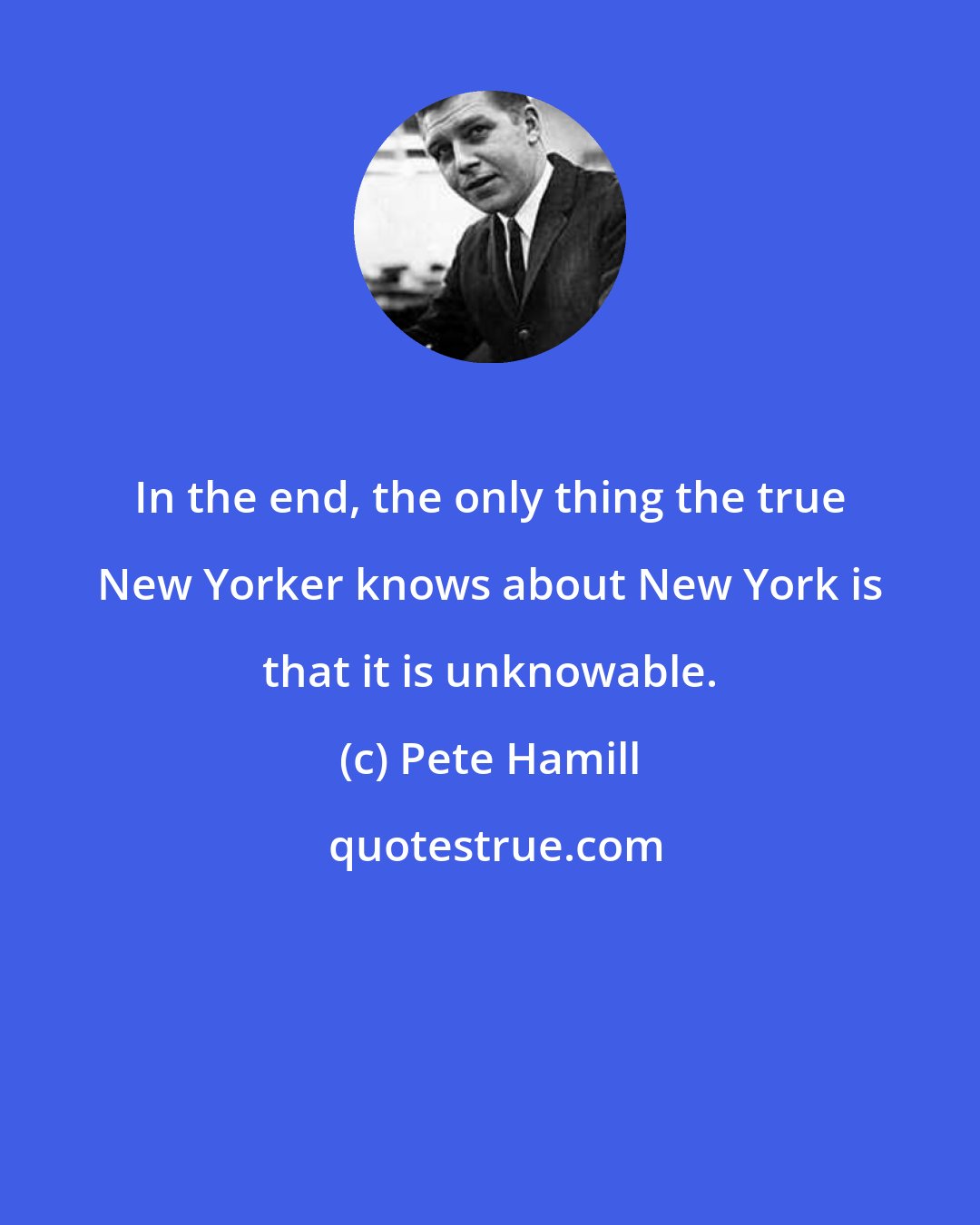 Pete Hamill: In the end, the only thing the true New Yorker knows about New York is that it is unknowable.