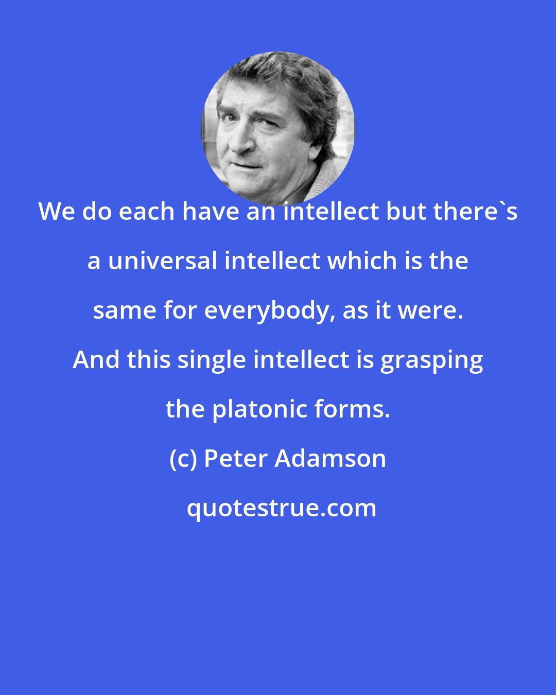 Peter Adamson: We do each have an intellect but there's a universal intellect which is the same for everybody, as it were. And this single intellect is grasping the platonic forms.