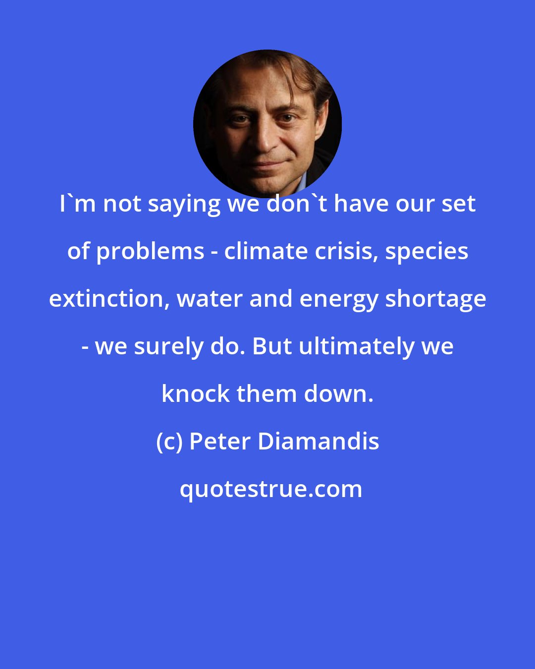 Peter Diamandis: I'm not saying we don't have our set of problems - climate crisis, species extinction, water and energy shortage - we surely do. But ultimately we knock them down.