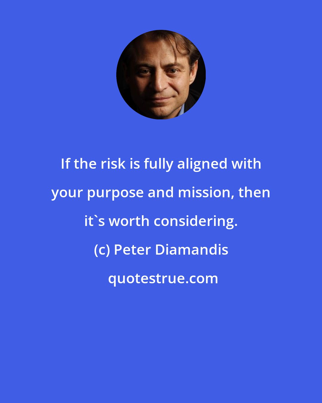 Peter Diamandis: If the risk is fully aligned with your purpose and mission, then it's worth considering.