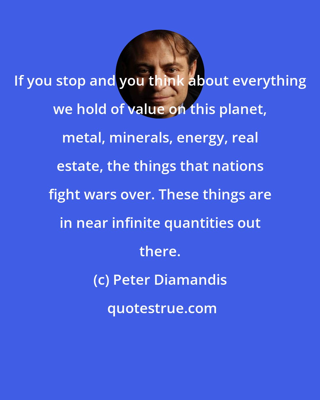 Peter Diamandis: If you stop and you think about everything we hold of value on this planet, metal, minerals, energy, real estate, the things that nations fight wars over. These things are in near infinite quantities out there.